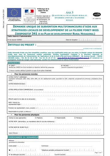 Formulaire de demande de subvention - DRIAAF Ile-de-France