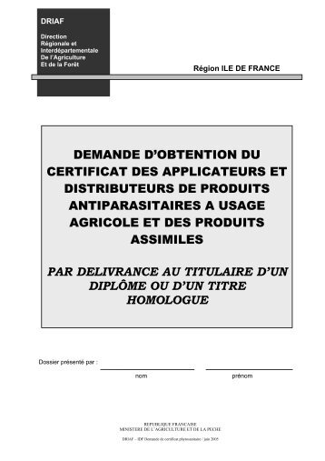 demande d'obtention du certificat des applicateurs et distributeurs ...