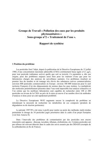 Sous-groupe nÂ°2 Â« Traitement de l'eau Â». - DRIAAF Ile-de-France