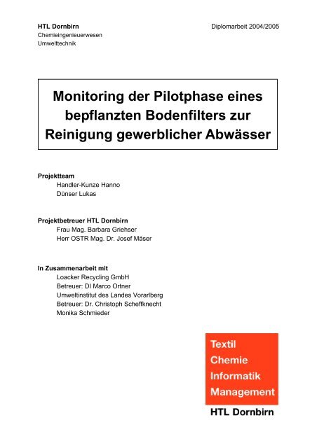 Monitoring der Pilotphase eines bepflanzten Bodenfilters - Vorarlberg