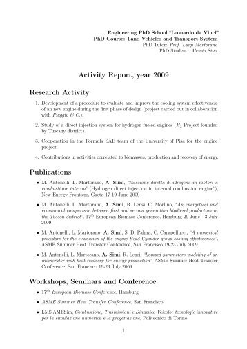 Activity Report, year 2009 Research Activity Publications Workshops ...
