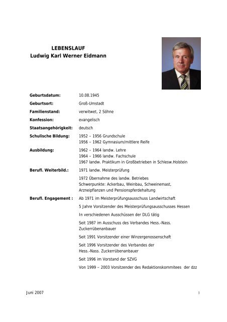 LEBENSLAUF Ludwig Karl Werner Eidmann - Agrana