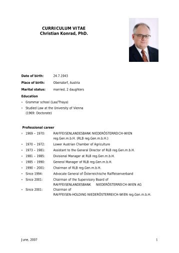 Curriculum Vitae of Mr. Christian Konrad - Agrana