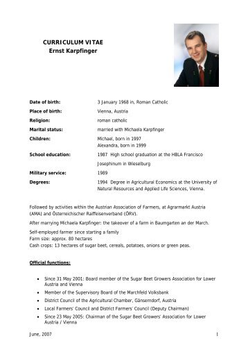 CURRICULUM VITAE Ernst Karpfinger - Agrana