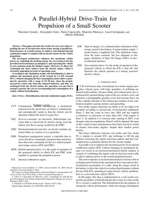A Parallel Hybrid Drive Train For Propulsion Of Dipartimento Di A Parallel Hybrid Drive Train For Propulsion Of Dipartimento Di