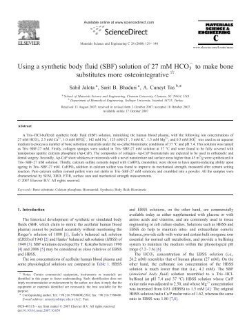 Using a synthetic body fluid (SBF) solution of 27 mM ... - A. Cuneyt Tas