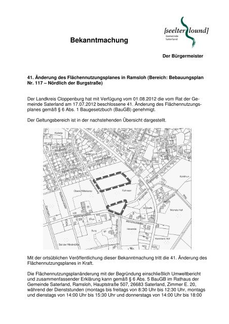 41. Ãnderung des FlÃ¤chennutzungsplanes in Ramsloh - Saterland