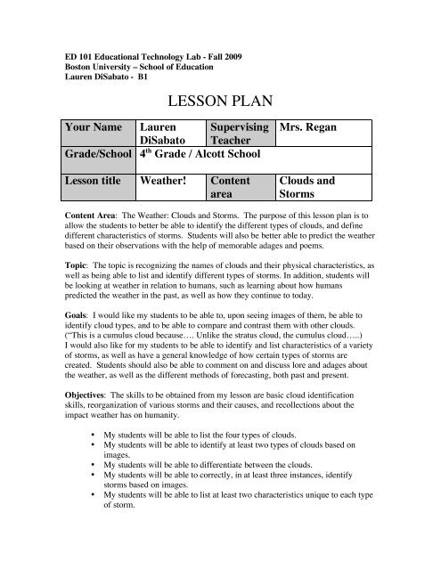 LESSON PLAN - ED101 - Boston University