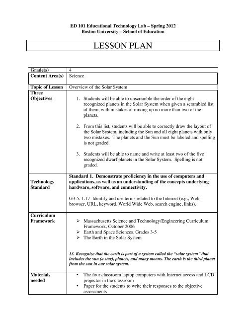 Here Is The Lesson Plan Which Accompanies This Site Ed101