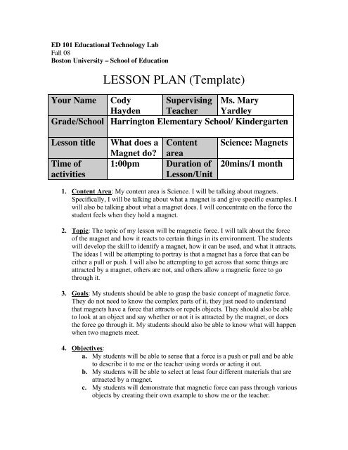 LESSON PLAN (Template) - ED101 - Boston University
