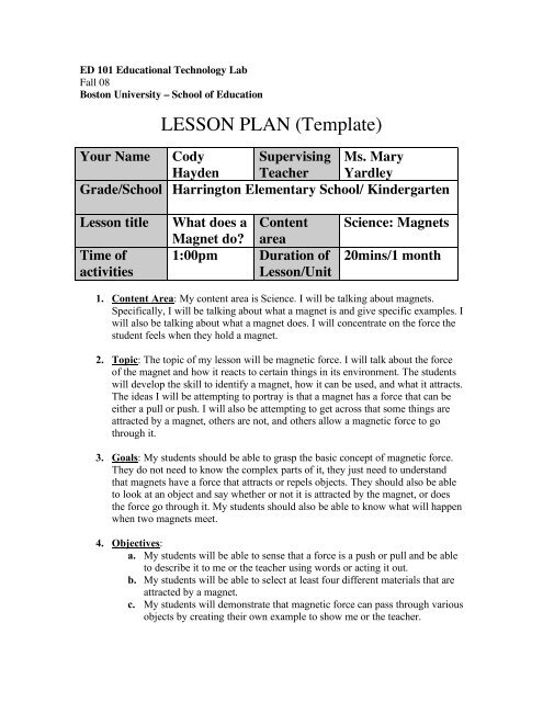 magnets lesson plan 4th grade