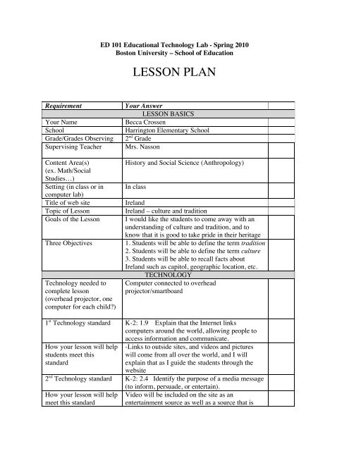 Ireland Lesson Plan.pdf - ED101 - Boston University