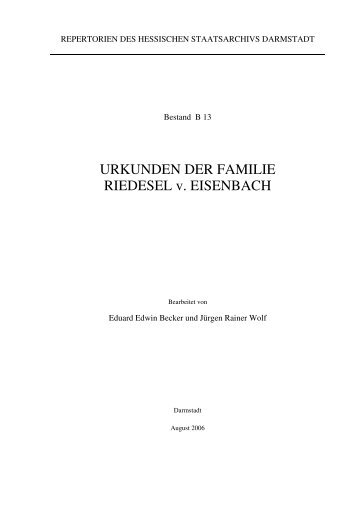 URKUNDEN DER FAMILIE RIEDESEL v. EISENBACH