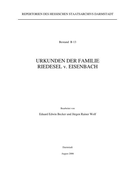 URKUNDEN DER FAMILIE RIEDESEL v. EISENBACH