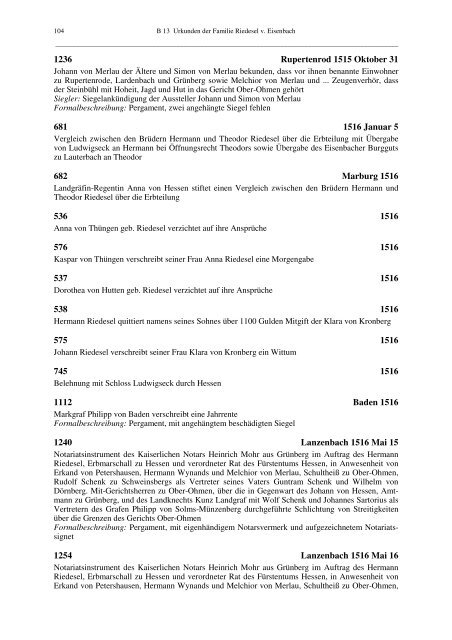 URKUNDEN DER FAMILIE RIEDESEL v. EISENBACH