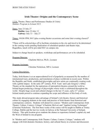 Irish Theater: Origins and the Contemporary Scene - Berkeley Study ...