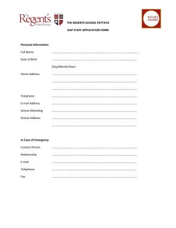 Gap Staff Application Form - Regents School