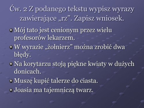 Zestaw ćwiczeń – pisownia wyrazów z „rz”