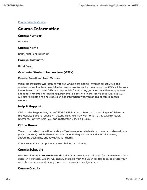 Mcb W61 Syllabus Berkeley Summer Sessions