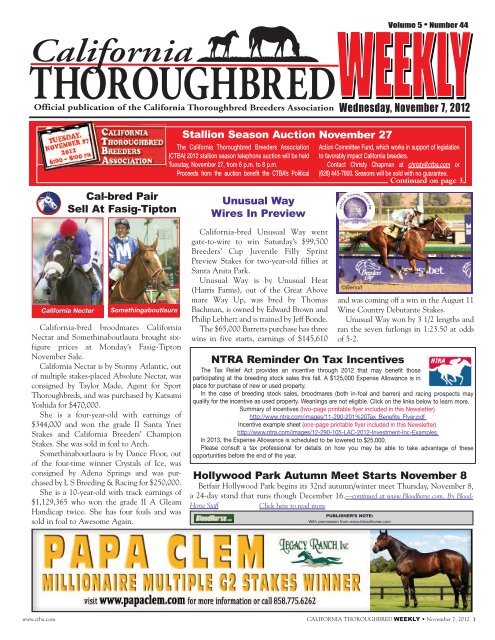 Wednesday, November 7, 2012 - California Thoroughbred Breeders ...