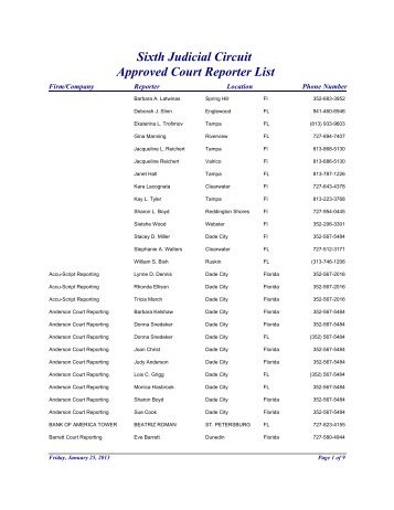 Sixth Judicial Circuit Approved Court Reporter List