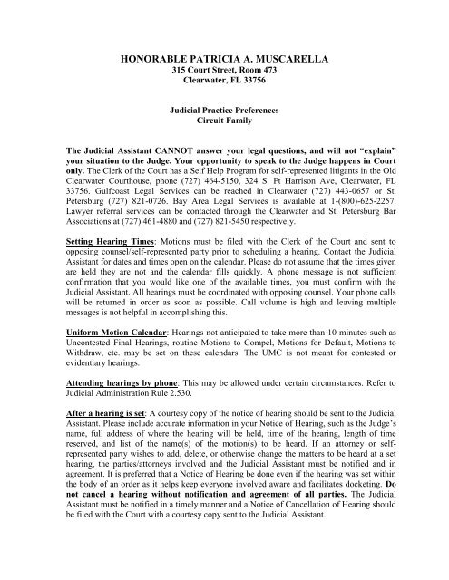 HONORABLE PATRICIA A. MUSCARELLA - Sixth Judicial Circuit