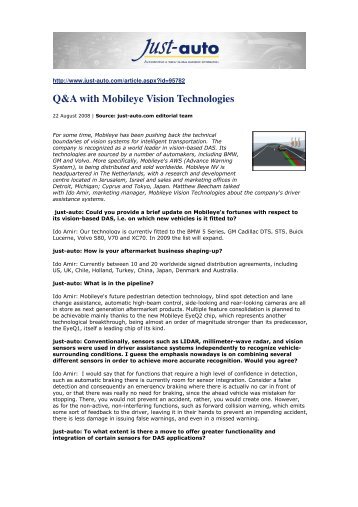Q&A with Mobileye Vision Technologies