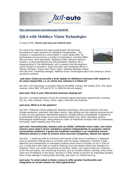 Q&A with Mobileye Vision Technologies