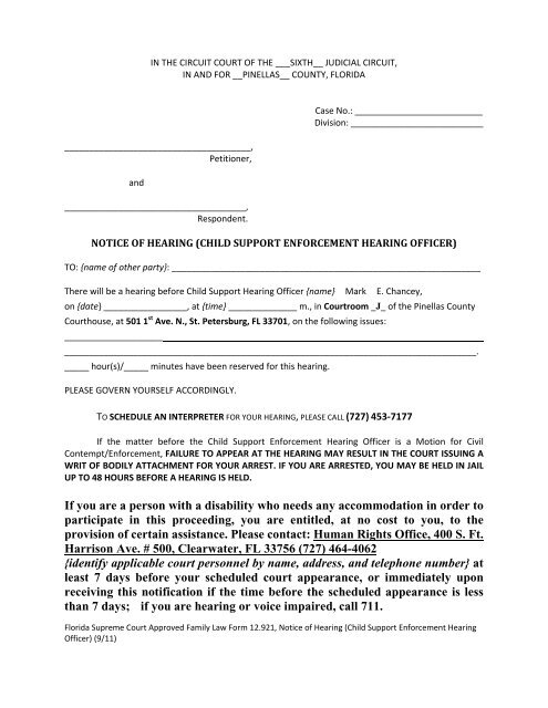 Notice of Hearing Before Child Support Hearing Officer