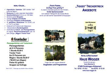 Planwagenfahrten Flyer - Hotel Restaurant Haus Wigger