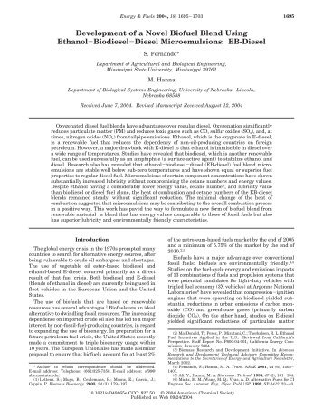 Development of a Novel Biofuel Blend Using Ethanol-Biodiesel ...