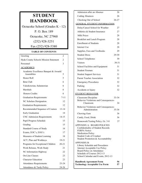 Student Handbook - Ocracoke School - Hyde County Schools