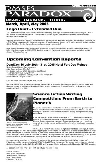 Spring 2005 Newsletter PDF - Paradox - Des Moines Science ...