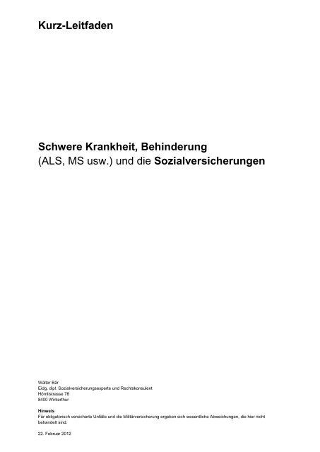 Kurz-Leitfaden Sozialversicherungen - ALS-Vereinigung.ch