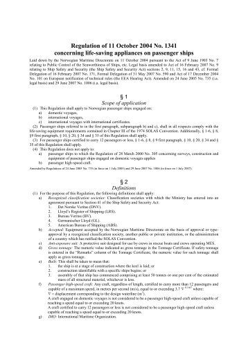 Regulation of 11 October 2004 No. 1341 concerning life-saving ...