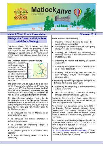 Matlock Town Council Newsletter Summer 2010 Derbyshire Dales ...