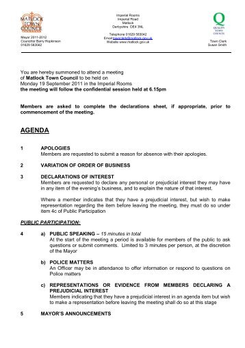 Agenda 19/09/11 - Matlock Town Council