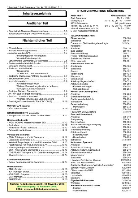 Jahrgang 18 Mittwoch, den 29. Oktober 2008 Nummer 44 - Sömmerda