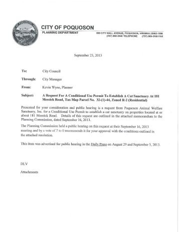 Request of Poquoson Animal Welfare Sanctuary ... - City of Poquoson