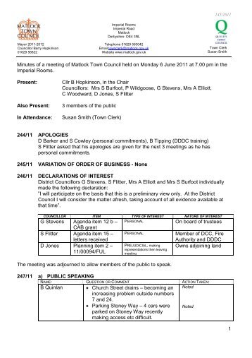 Minutes 06/06/11 - Matlock Town Council