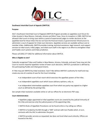 SWITCA Information (PDF File) - American Indian Law Center