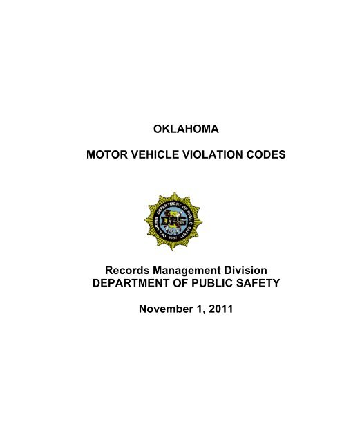 Violation Code Book Oklahoma Department Of Public Safety