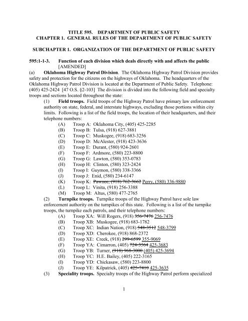 title 595. department of public safety chapter 1. general rules of the ...