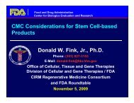 CMC Considerations for Stem Cell-based Products Donald W. Fink ...
