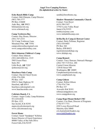 Angel Tree Camping Partners (In alphabetical ... - Prison Fellowship