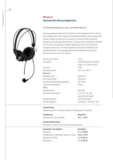 Einseitige Hörsprechgarnituren - HOLMCO - Holmberg Elektroakustik