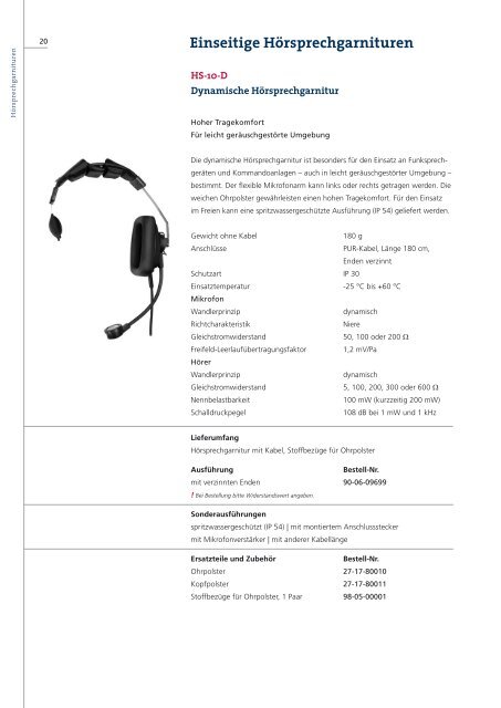 Einseitige Hörsprechgarnituren - HOLMCO - Holmberg Elektroakustik