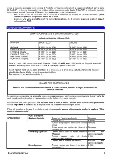 CONTO CORRENTE FOLK - Cassa Centrale Banca