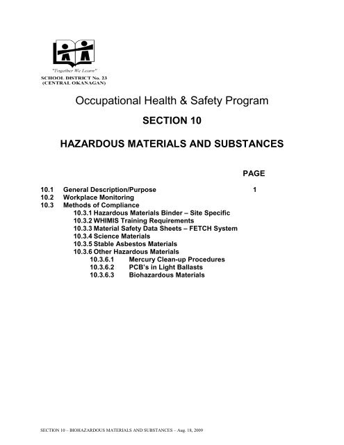 SECTION 10 HAZARDOUS MATERIALS AND SUBSTANCES