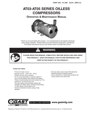 AT03 & AT05 Series Compressors Operation & Maintenance Manual